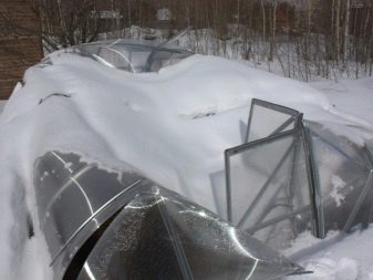 разрушенная теплица под снегом